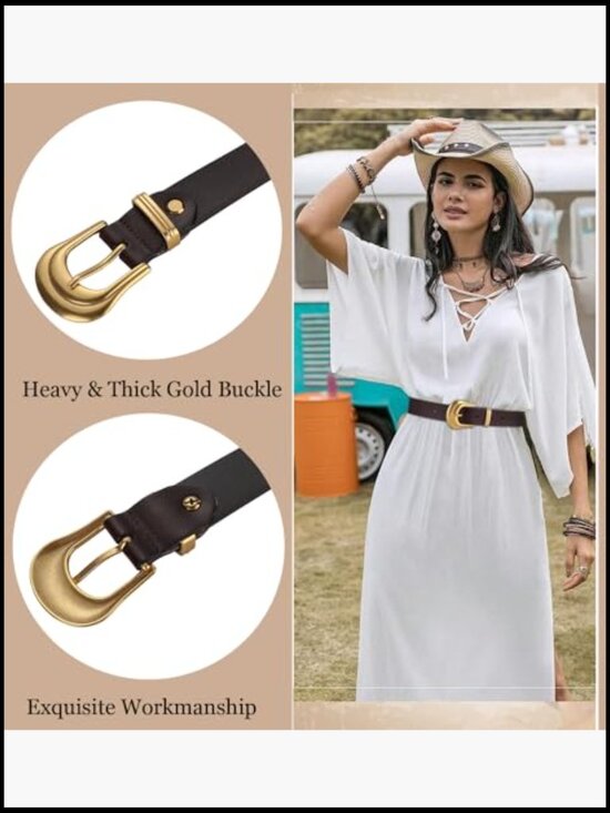 Genuine Leather Belt with Silver Gold Buckle for Women Western Style main image 6